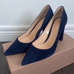 Gianvito Rossi Piper 85 Blue Suede Block Heels